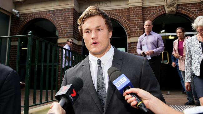 former Manly forward Liam Knight leaves Manly Courthouse.