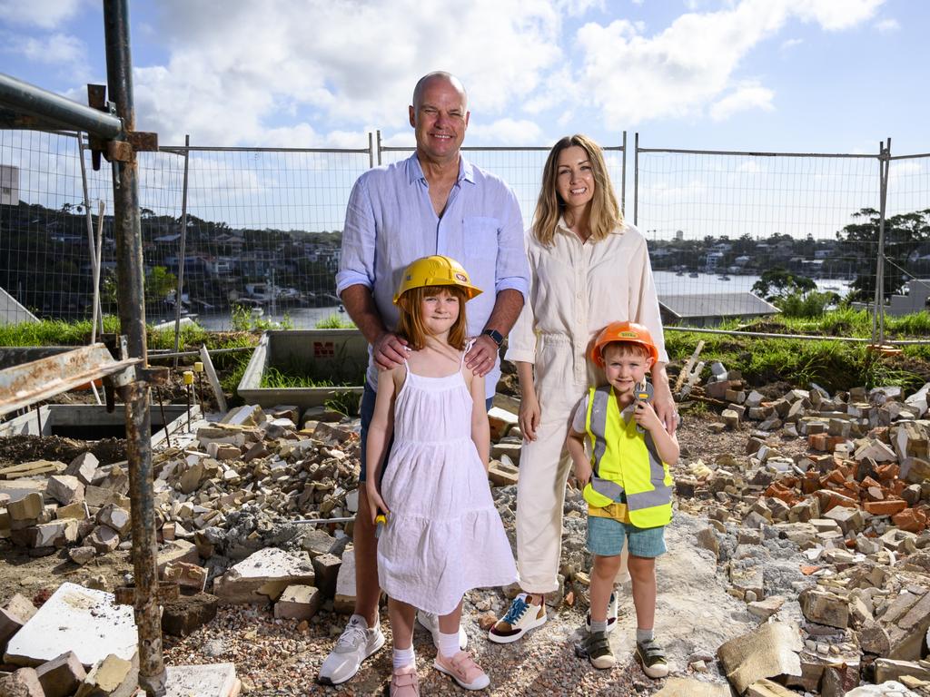 Stylist Kerrie-Ann Jones, husband Andrew Jones, daughter, Poppy and son Ari Jones at their Dolans Bay property renovation site. Picture: Darren Leigh Roberts