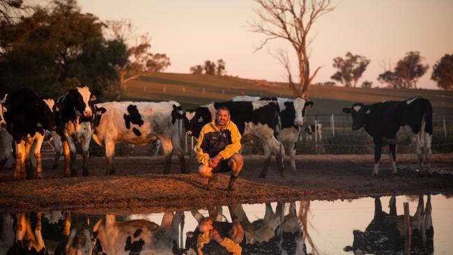 Cowra Dairy Farmer Ian Hindmarsh on his dairy farm in Cowra. The business has been affected by drought. 06/08/19 Picture Renee Nowytarger / The Australian