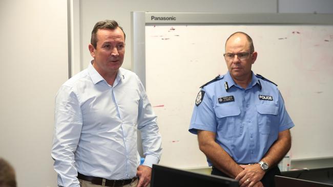 Mark McGowan, addresses the police inside the station. Picture: The West Australian