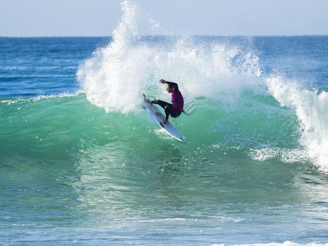 Six-time world champion Stephanie Gilmore carves in her J-Bay opener. Picture: AAP