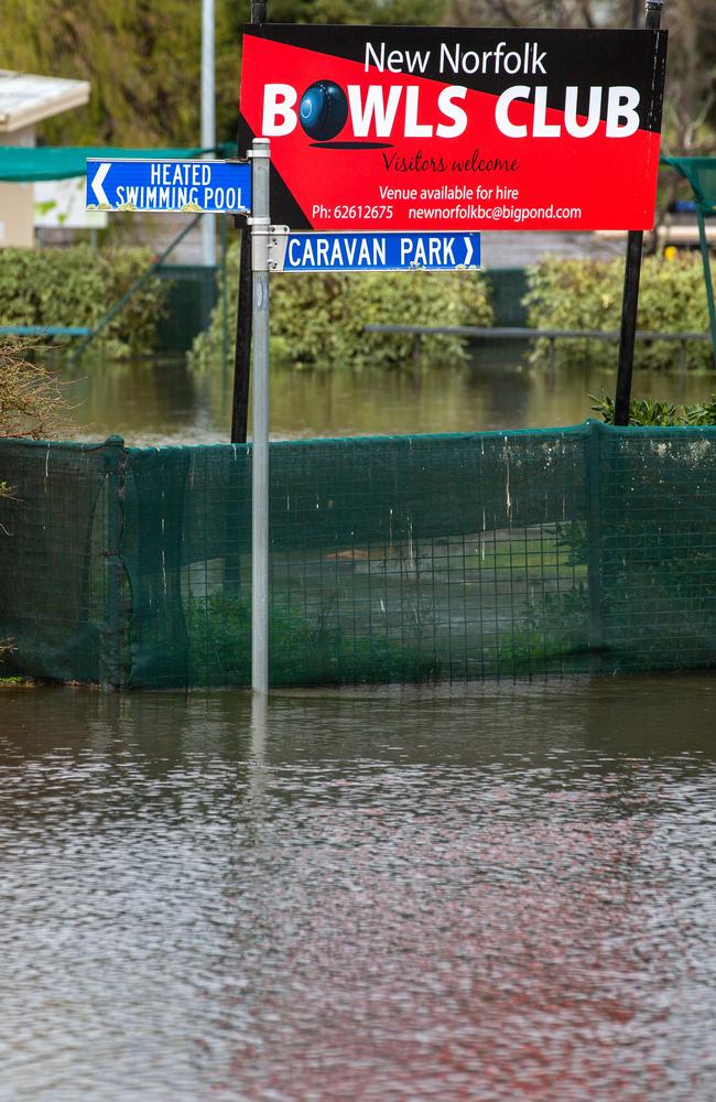 New Norfolk Bowls club extensively flooded in Tasmania. Picture: Linda Higginson