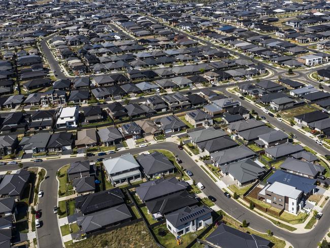 SYDNEY, AUSTRALIA - OCTOBER 23: An aerial view of the sprawling new housing estates of Oran Park on October 23, 2019 in Sydney, Australia. The local Government area of Camden is one of the fastest growing areas in Australia, with a boom in residential and commercial development. Housing prices are also expected to rise with the announcement of two new Metro West stations to be built in the Western Sydney area. (Photo by Brook Mitchell/Getty Images)