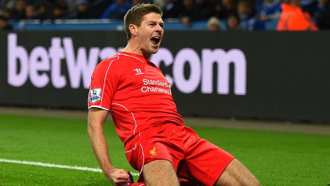 Gerrard celebrates scoring for Liverpool. Picture: Getty Images