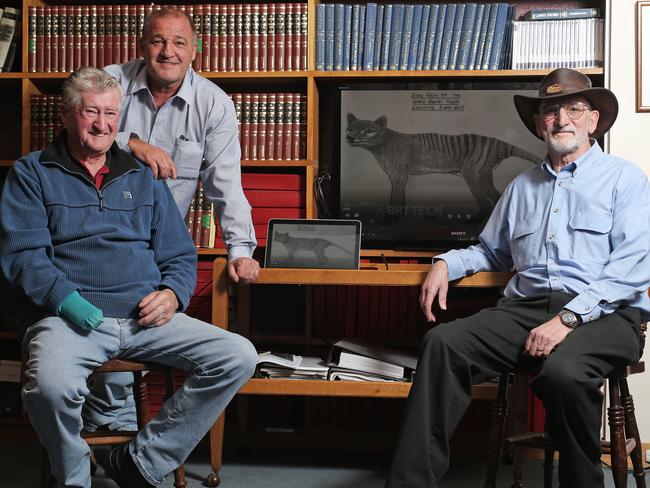 George “Joe” Booth, from left, his son Greg Booth, and Adrian Richardson teamed up to find proof of the existence of a Tasmanian tiger after Greg claimed to have had a close encounter with the elusive creature in 2015. Picture: LUKE BOWDEN