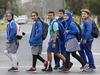 Grade 6 students Aya , Alinar , Faliha , Jude , Logan and Zein from Fawkner Primary School promoting Walk Safely to School day. Picture : Ian Currie