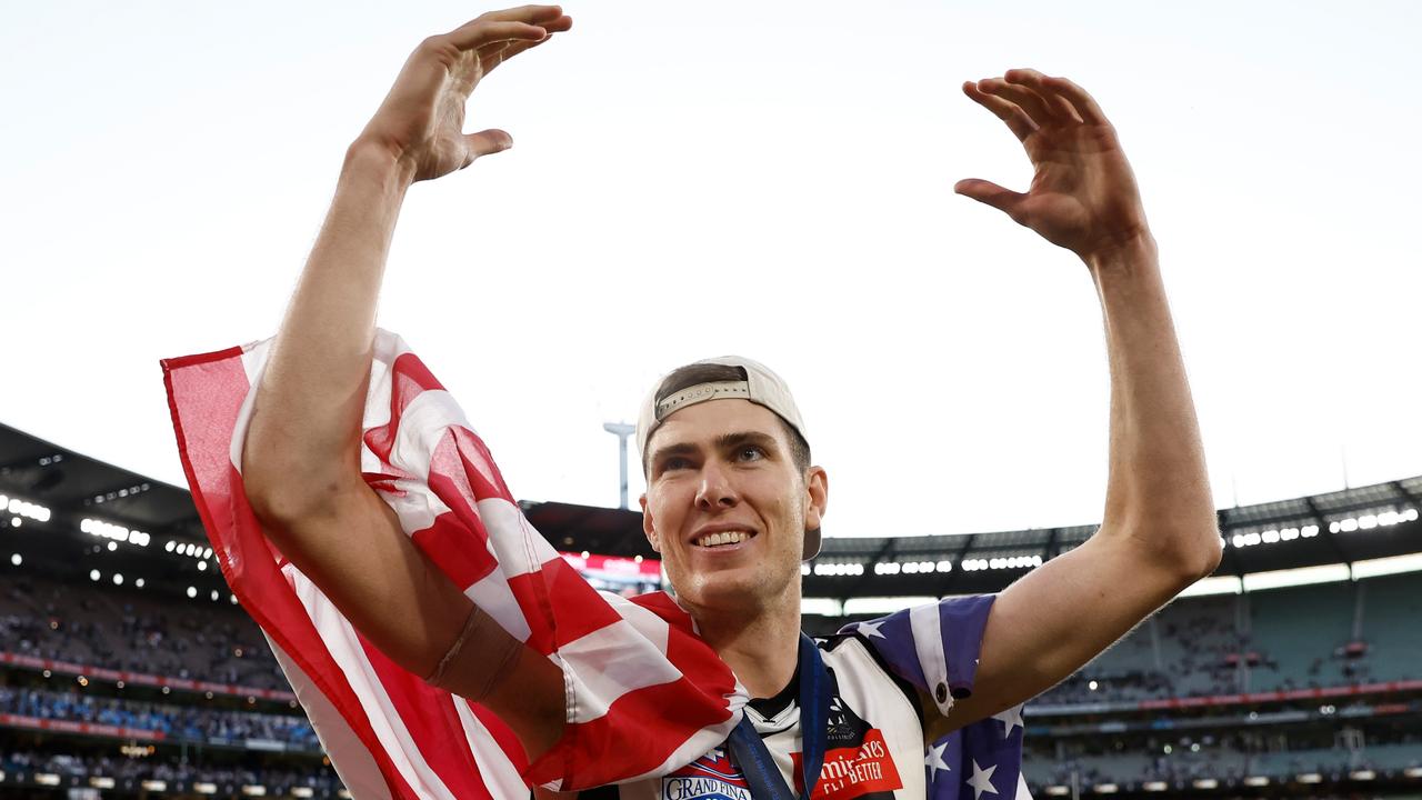 Mason Cox celebrates. Picture: Michael Willson/AFL Photos