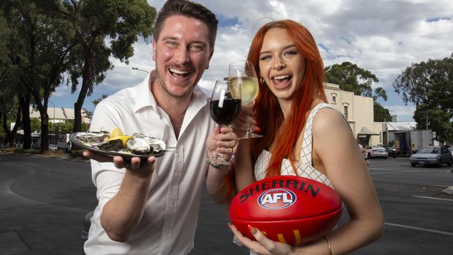 Kai Ward and Ashlee Grindle – known as DJs Bangaz & Ash – will play at The Parade’s AFL Gather Round Food and Wine Festival. Picture: Brett Hartwig