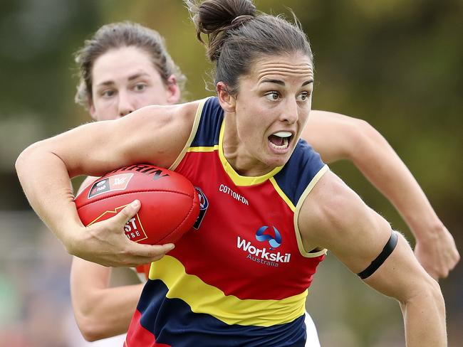 Last season’s Crows joint vice-captain Angela Foley has been voted into the team’s five-player leadership group for 2020. Picture: SARAH REED