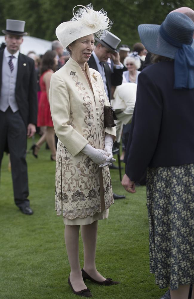 Princess Ann, Princess Royal talks to guests during a garden party at Buckingham Palace on May 16, 2017 in London, England. Picture: Getty