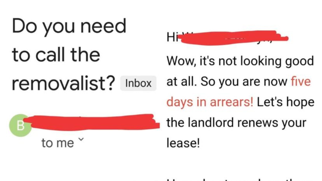 The tenant received a strongly worded email about being in arrears. Picture: Don’t Rent Me/Facebook