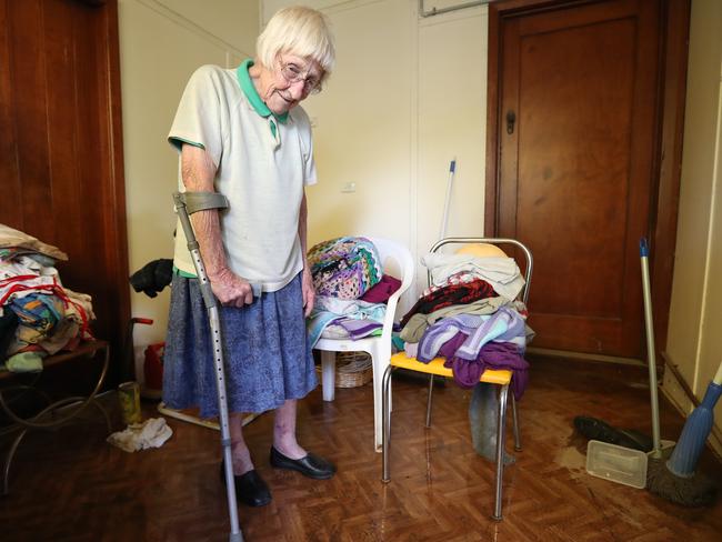 Ruth Greene, 93, had to be carried to safety from her flooded home. Picture: Alex Coppel.