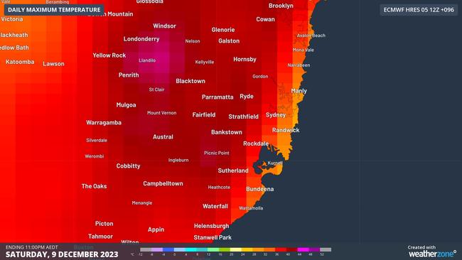 Forecast maximum temperatures on Saturday. Picture: Weatherzone.