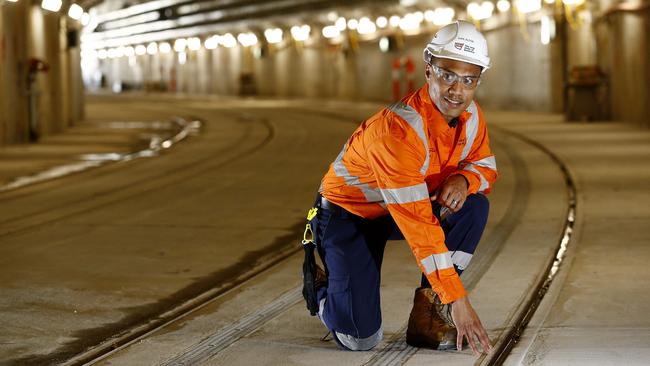 Acciona Moore Park Area manager Earl Alcon in the light rail’s Moore Park Tunnel. Picture: John Appleyard