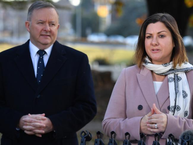 Opposition Leader Anthony Albanese in Eden-Monaro with Labor candidate Kristy McBain. Picture: Mick Tsikas/AAP