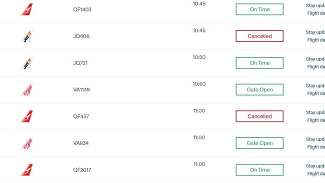 A total of 16 flights have been cancelled out of Sydney Airport on Sunday. Picture: Sydney Airport