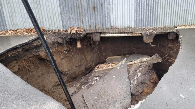 A portion of the ground in the walkway between Margaret Street and the Railway Lands has opened up following heavy rain in recent days. Picture Supplied