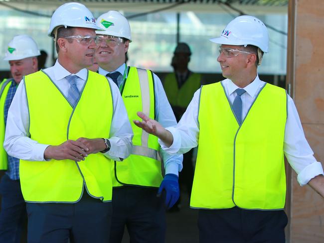 Premier Mike Baird, centre, and Minister for Transport and Infrastructure Andrew Constance, right / Picture: Cameron Richardson