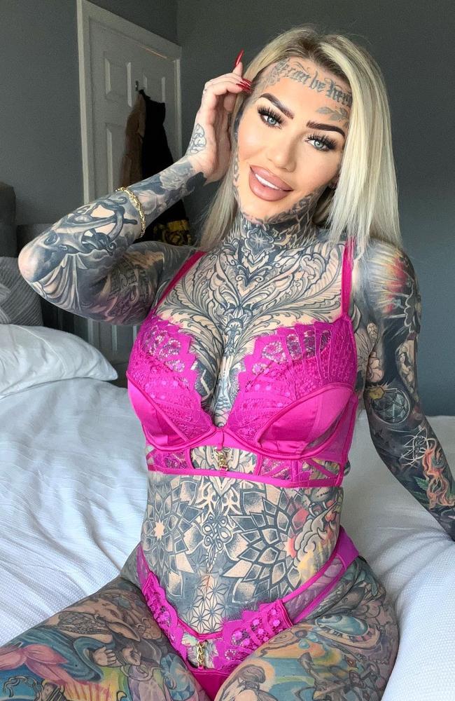 Becky Holt has 95 per cent of her body covered in ink, earning her the title of Britain’s ‘most tattooed’ woman. Picture: Instagram/BeckyHolt
