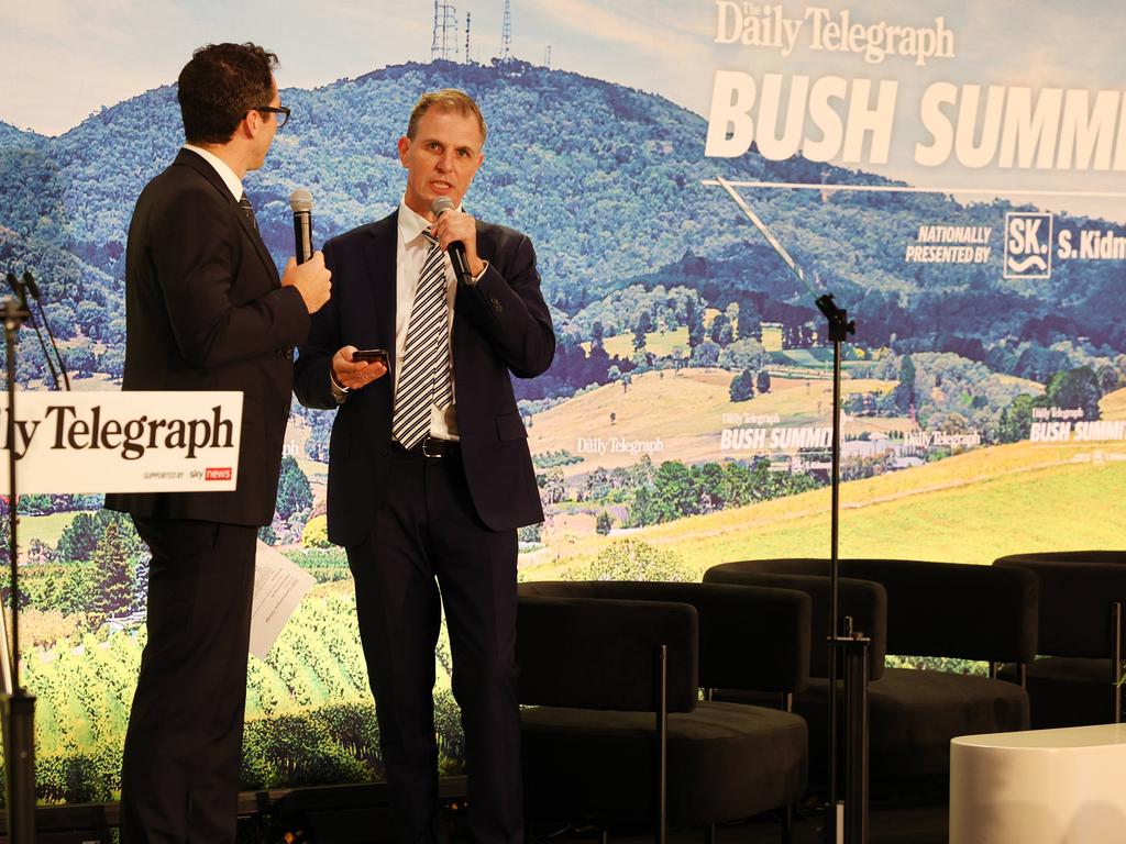 Peter Stefanovic, left, and Telegraph editor Ben English close the Bush Summit for 2024. Picture: Rohan Kelly