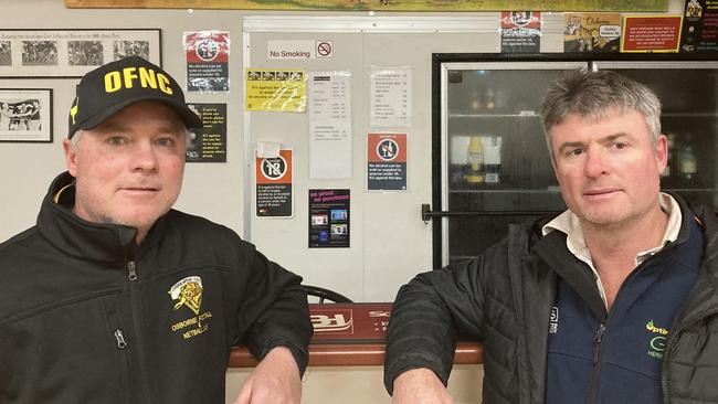 Osborne Football-Netball Club president Jason Webster, left, and his presidential predecessor Jason Gooden. Picture: David Johnston