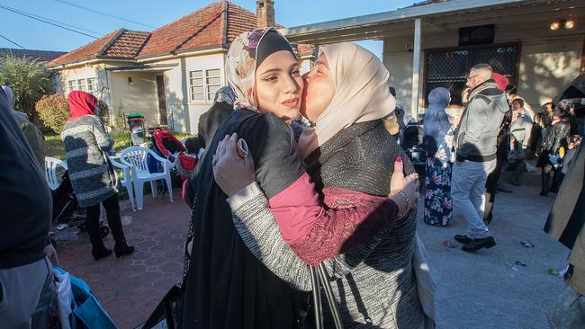 Worshippers outside Lakemba Mosque in suburban Sydney.