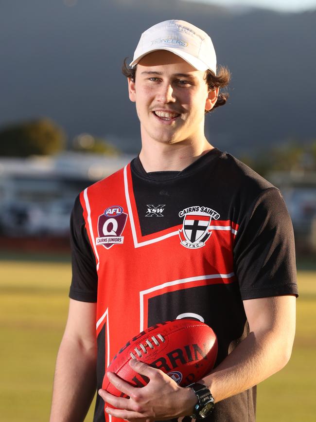 Riley Clarke has just moved back to Cairns after playing in VFL and taken up a spot with Saints team in AFL Cairns. PICTURE: STEWART McLEAN.