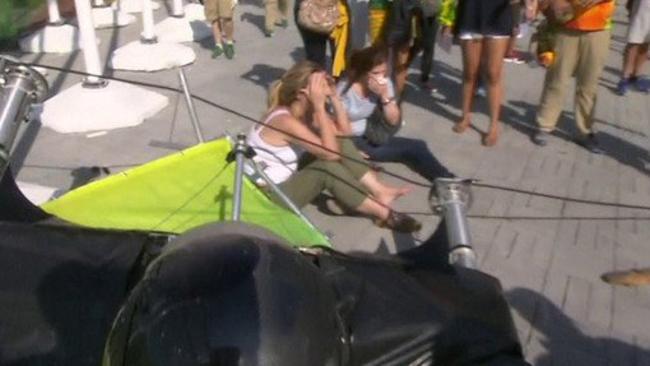 Spectators were hit by a falling aerial camera in Rio Olympics Park.