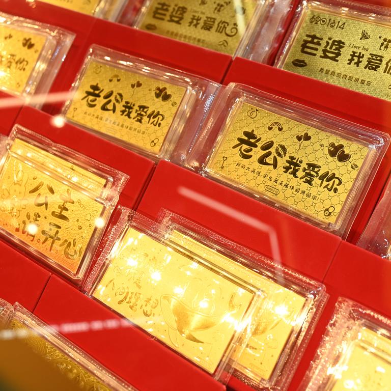 Gold displayed on a counter for sale in Changsha, China. Picture: Getty