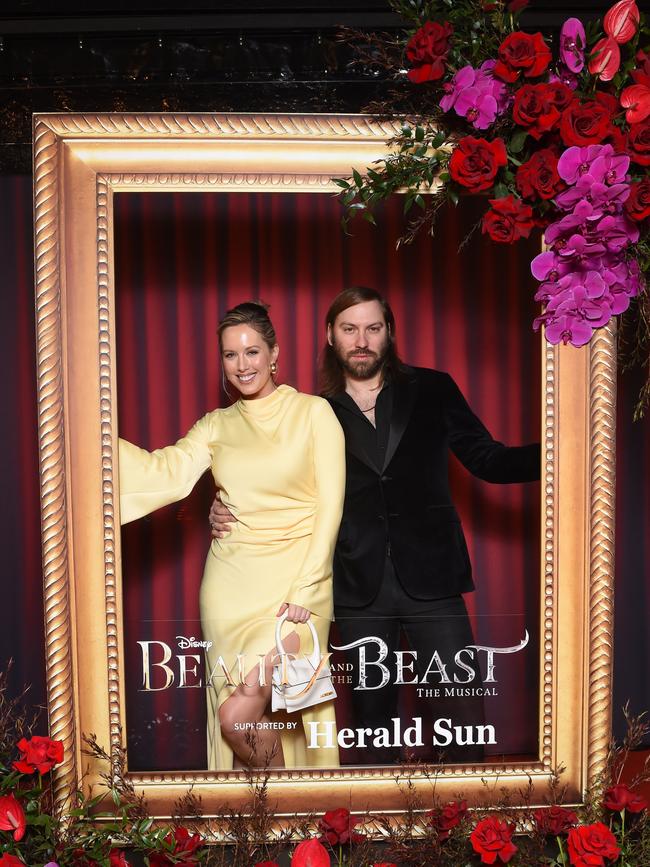 Opening night: Beauty and The Beast at Her Majestys Theatre, Melbourne. (L-R) Jess Rae King (model) and Liam Brown (Influencer). Picture: Josie Hayden