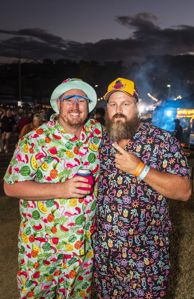 Josh Luken (left) and Nik Butler at Meatstock - Music, Barbecue and Camping Festival at Toowoomba Showgrounds, Saturday, March 9, 2024. Picture: Kevin Farmer