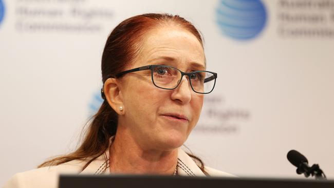 Australian Human Rights Commission president Rosalind Croucher speaks to the media last month. Photo: John Feder