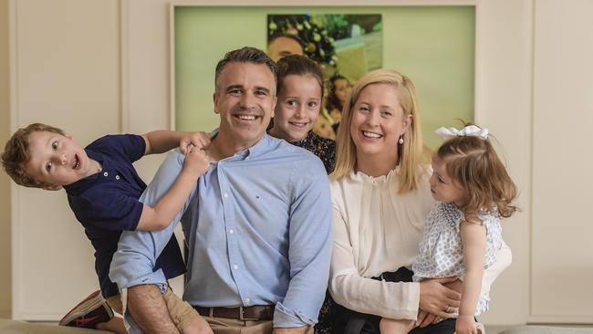 Peter Malinauskas with wife Annabel and kids Jack, Sophie and Eliza. Photo: Roy Van der Vegt