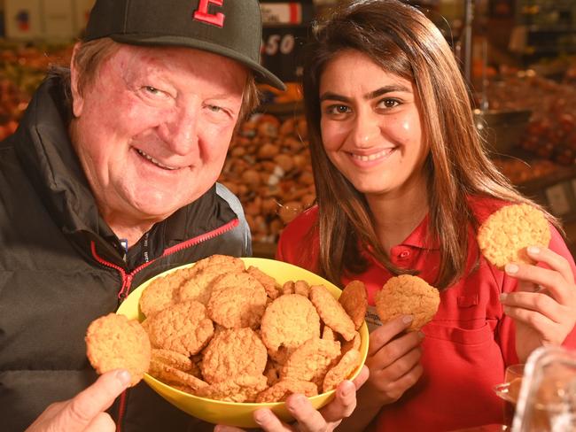 Coles - Towards a Better Future. AFL great Kevin Sheedy is urging all Australians to support veteran charity The Bravery Trust by buying Coles brand Anzac biscuits between April 20 to 25. Coles is donating 50 cents from every packet to help provide financial support to returned veterans in need. Sheedy is pictured with Dimple Thakkar, Coles bakery manager. Picture: Rob Leeson.