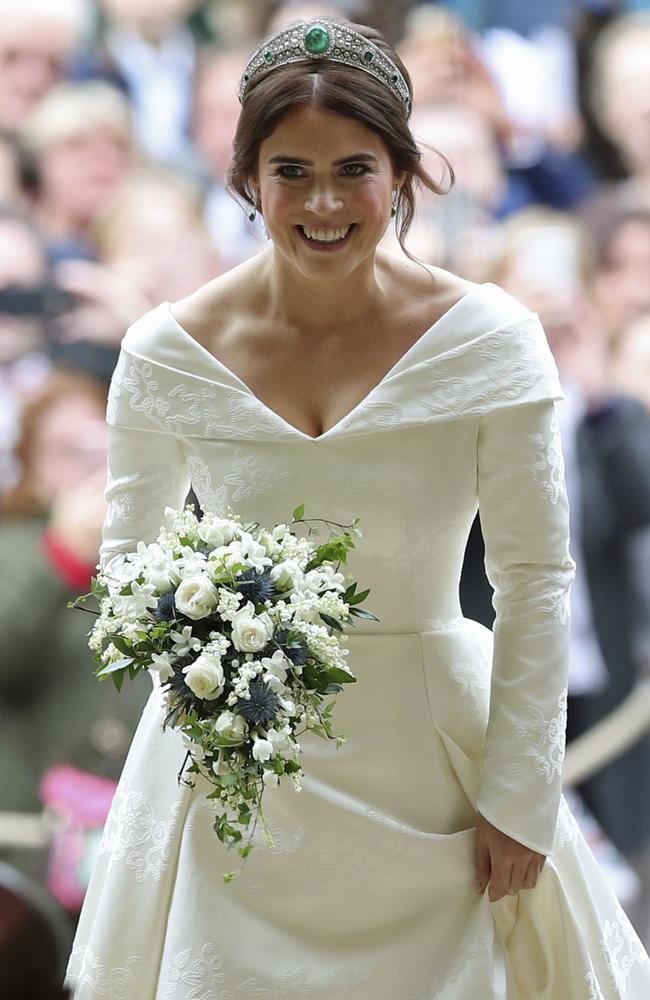 Princess Eugenie arrives for her wedding to Jack Brooksbank. Picture: AP