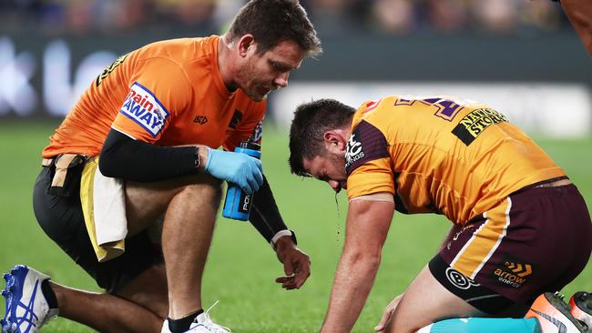 Gillett spills claret after a nasty smash in the loss to Parramatta. Image: Matt King/Getty Images