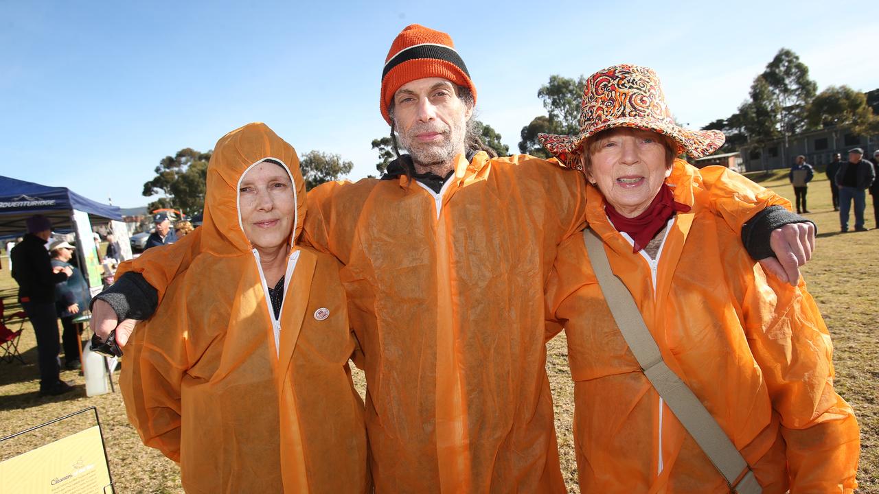 Neve, Nick and Mirium Lovadin joined a rally in Lara on Sunday to protest the Victorian Environment Protection Agency’s development approval of an industrial incinerator. Picture: Alan Barber