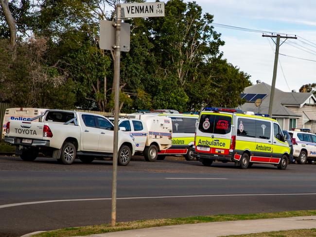 Emergency services responded to reports of a man holed up on a roof near the Kingaroy Hospital on July 19. 2022. Picture: Dominic Elsome