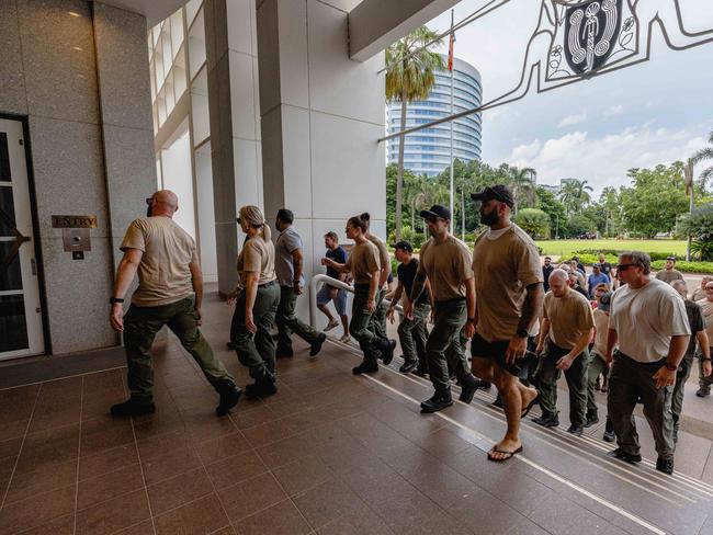 More than 40 Corrections officers and United Workers Union staff marched into the NT Parliament House on Tuesday February 11, 2025. Picture: Pema Tamang Pakhrin