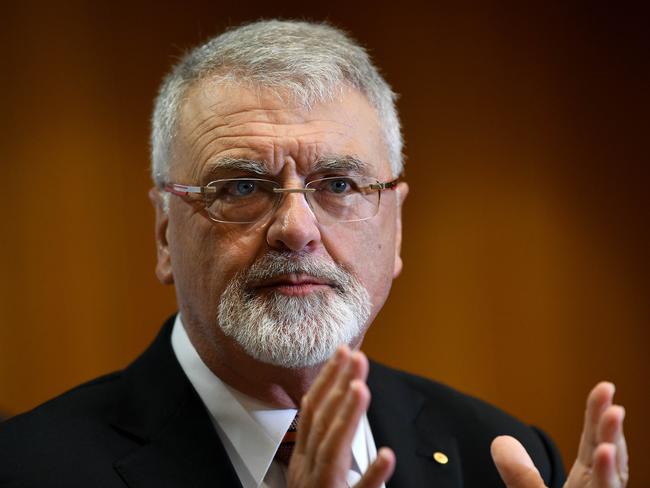 SYDNEY, AUSTRALIA - NewsWire Photos MARCH, 18, 2021: Professor Peter Shergold  speaks to the media during a press conference in Sydney. Picture: NCA NewsWire/Bianca De Marchi