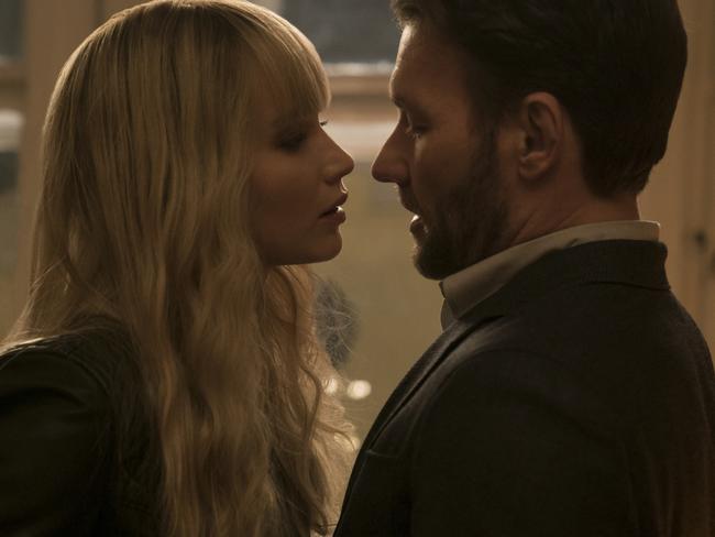 Jennifer Lawrence and Joel Edgerton in a scene from the spy thriller Red Sparrow. 20th Century Fox Films.