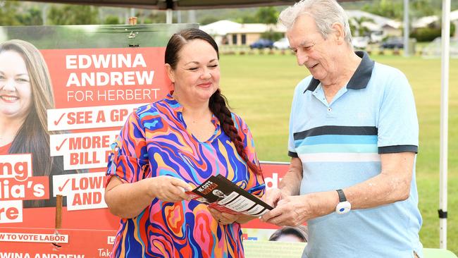 Labor candidate for Herbert Edwina Andrew drove Rod Broad, Hyde Park resident, who need help getting to the polling booth to vote. Picture: Shae Beplate.