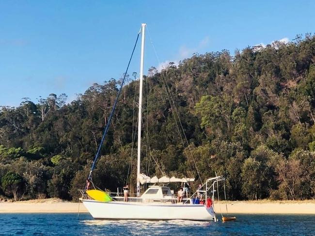 Matthew "Bush" George says his 5-year-old cat was on-board his yacht when the rising Brisbane river dragged his boat from its anchor and down the river late Saturday night. Neither have been seen since. Picture: Supplied