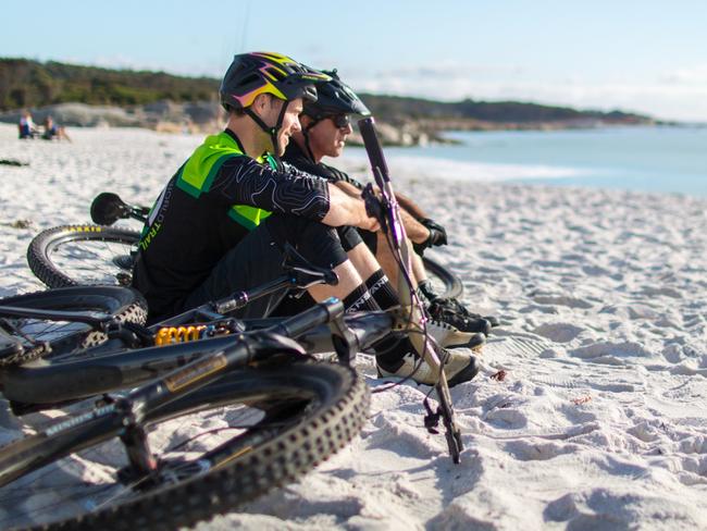 SUNTAS; November 10, 2019:   The St Helens Mountain Bike Trails, opening November 22. One of the key features of the Bay of Fires trail is that it finishes on the beach, which, track designers say, makes it quite special in the world.Pic credit: The St Helens Mountain Bike Trails and Jasper da Seymour