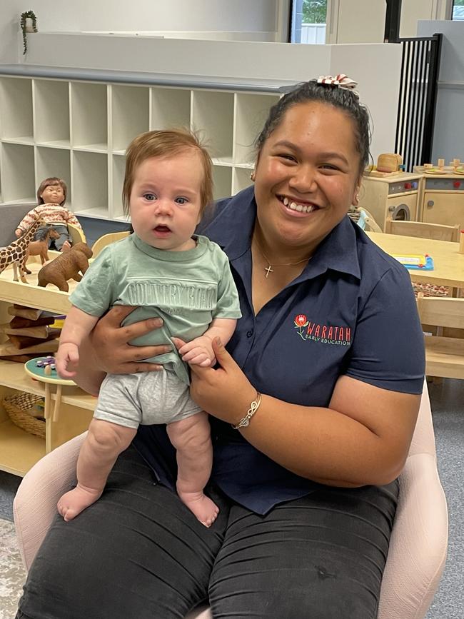 Nominated Supervisor Memory Eugenie is excited to welcome families to Waratah Early Education next week. Pictured: Ms Eugenie with George Harris.