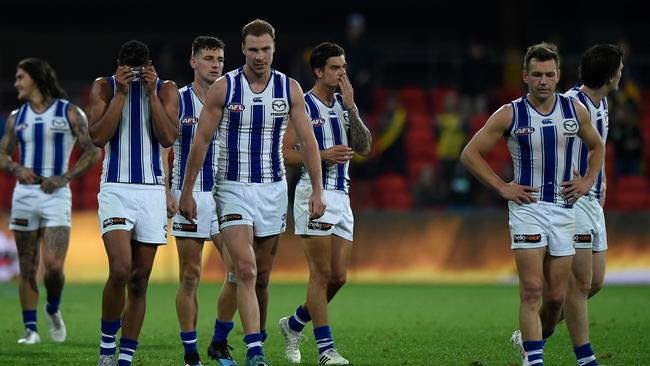 North Melbourne have secured the unwanted record of lowest ever AFL score at Metricon Stadium during Saturday’s “pitiful” performance.