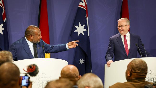 Australian PM Anthony Albanese and PNG counterpart James Marape all smiles on Thursday. (Photo by DAVID GRAY / AFP)