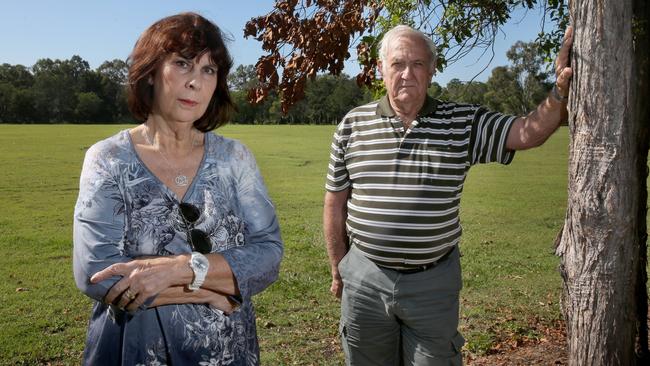 Rothwell residents Maureen and Brian Armiger are not happy with the sale of 9.2ha at Morris Rd, Rothwell. Picture: Chris Higgins