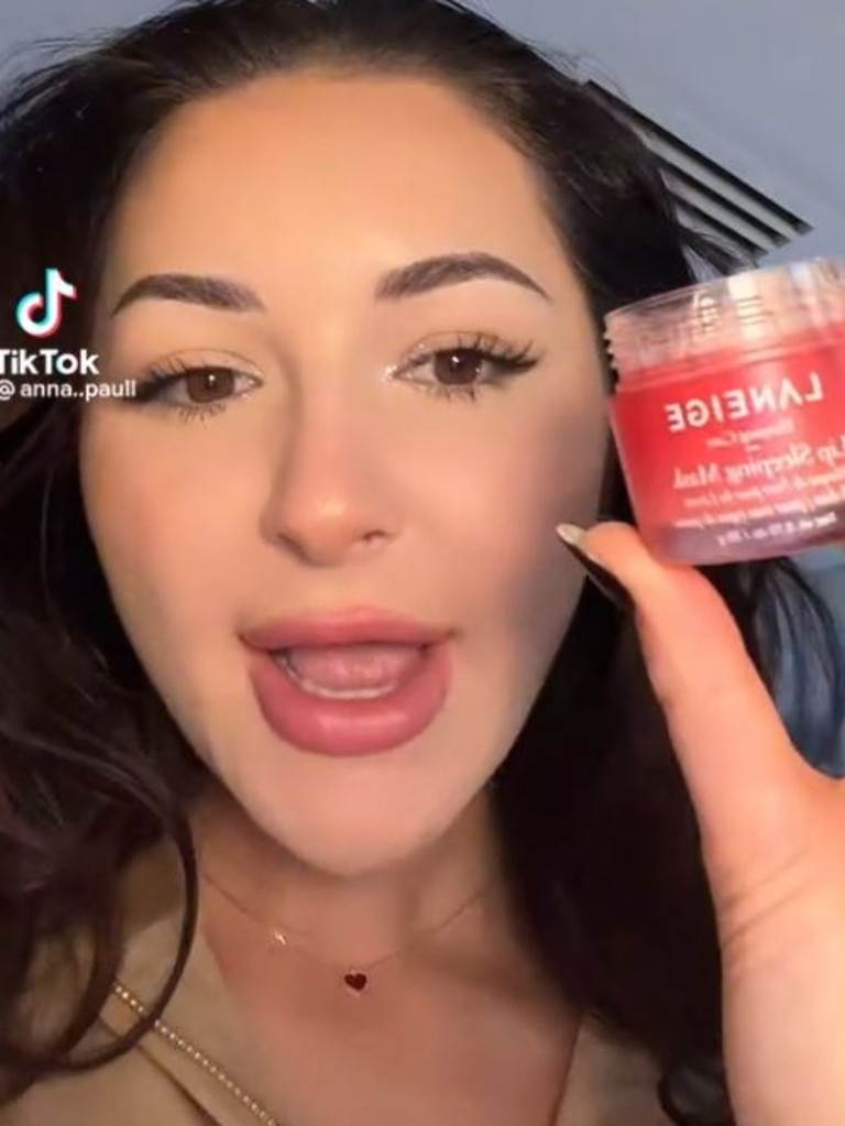 Anna Pauls says the brand's sleeping mask is responsible for her glossy lips. Picture: TikTok/Anna Paul