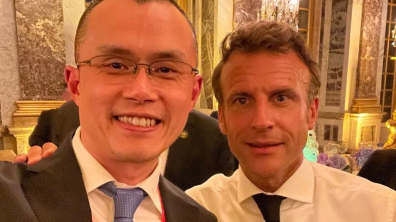 Changpeng Zhao with French President Emmanuel Macron. Picture: Instagram